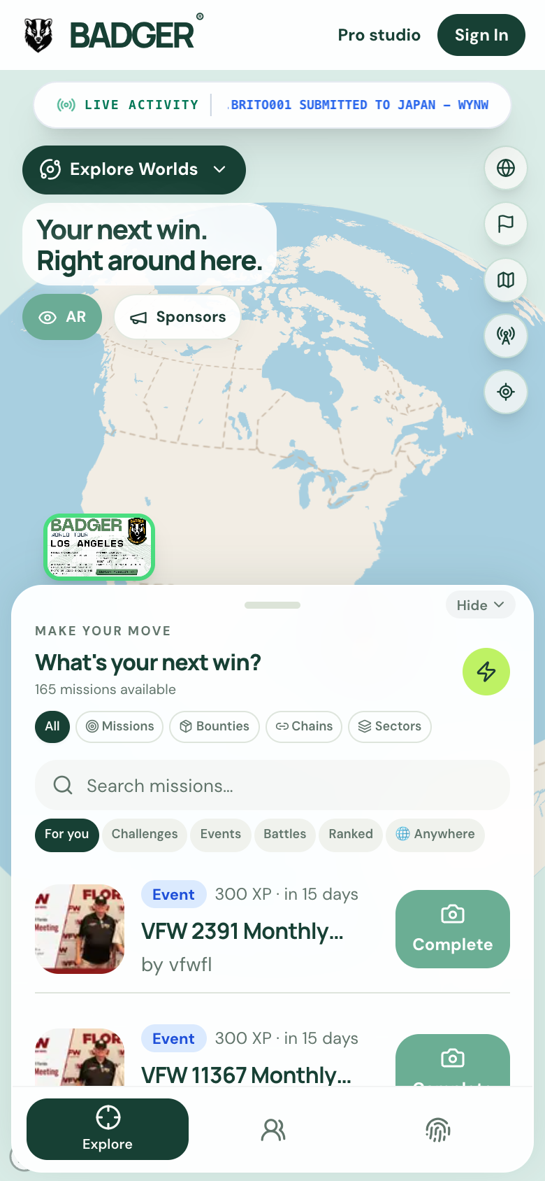 Explore on mobile with the mission sheet expanded